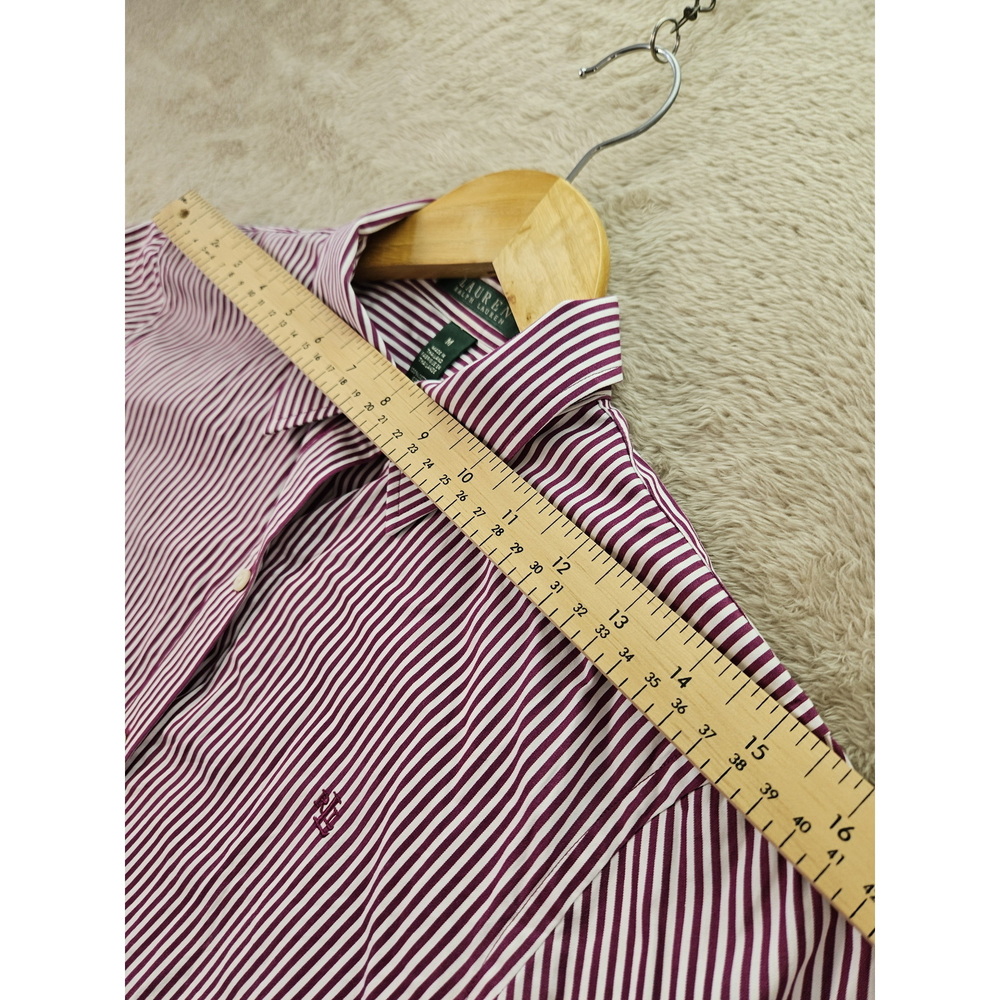 Lauren Ralph Lauren Striped Poplin Shirt 100% Cotton Vertical Stripes Logo - Picture 7 of 10
